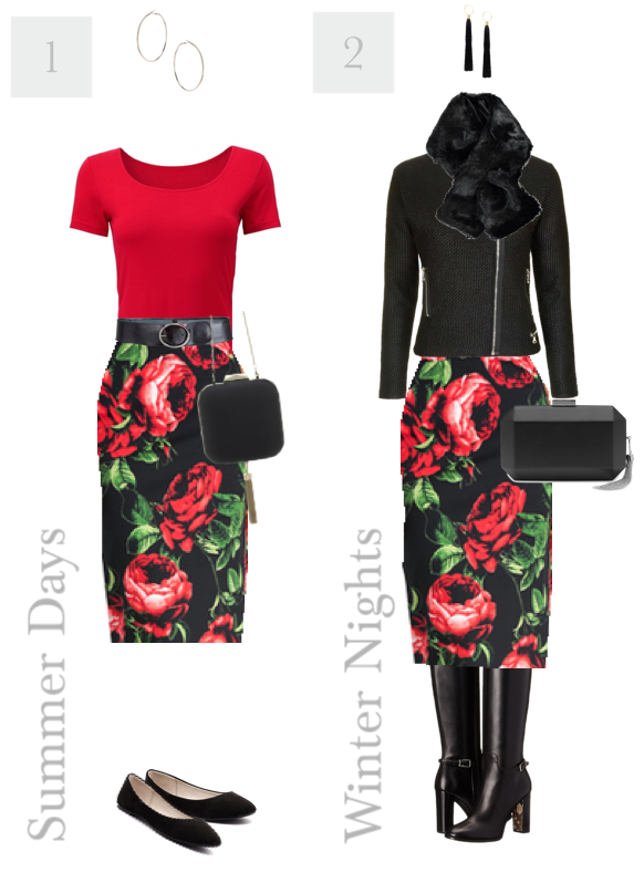 2 Ways to Wear a Rose Print Pencil Skirt